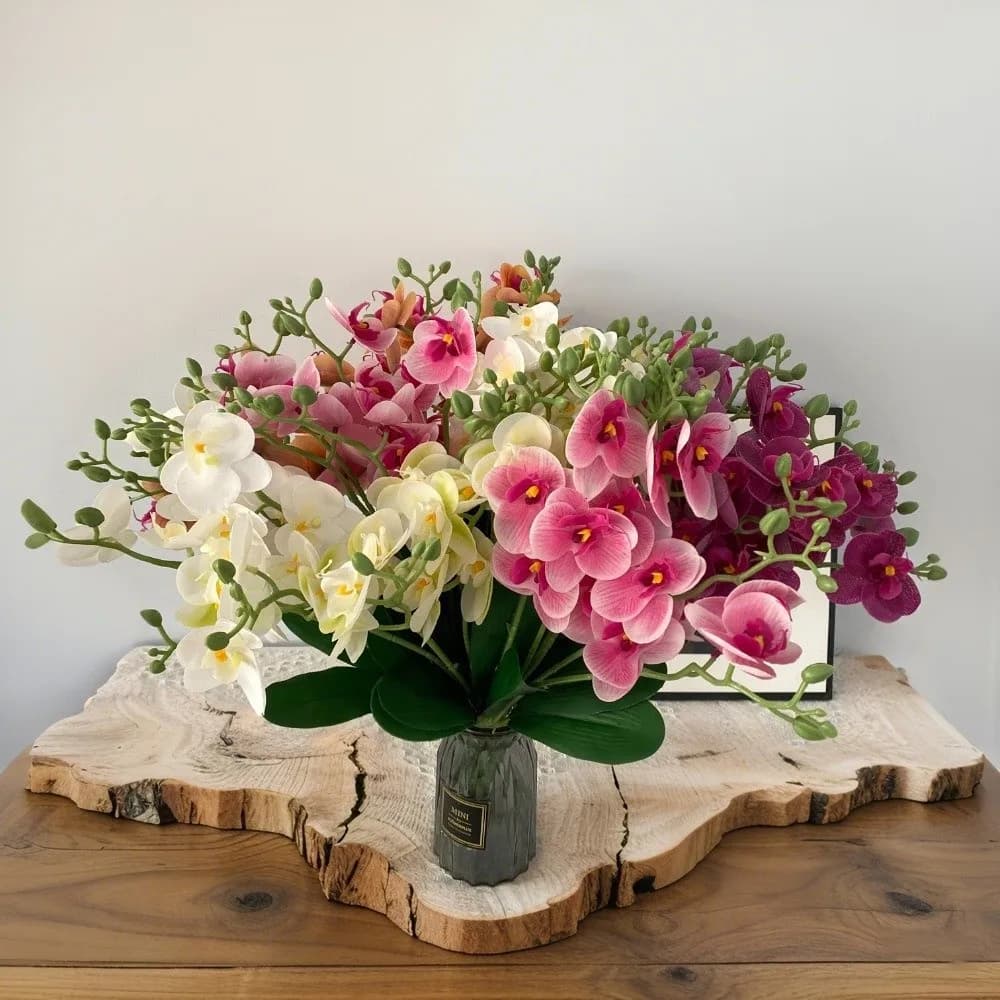 Silk Flower Simulation Butterfly Orchid Potted Plant Photography Props Home Decor Artificial Phalaenopsis Bouquet 15 Heads