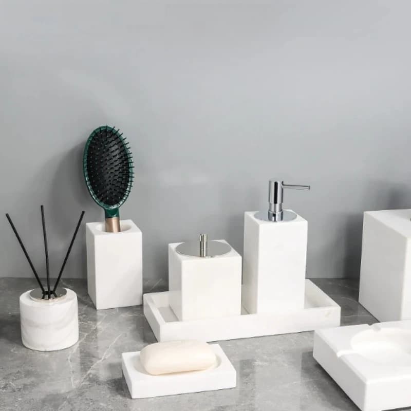 1pc set da bagno in marmo naturale bianco dispenser di sapone di lusso contenitore di stoccaggio scatola di fazzoletti vassoio accessori per il bagno portasapone