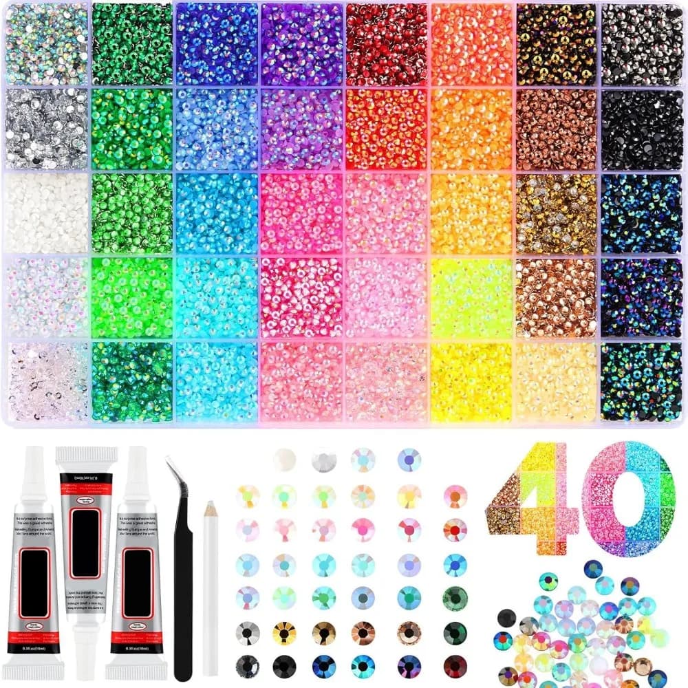 40 Colors Resin Jelly Rhinestones Bedazzling Kit with 3pcs Glue Pen and Tweezers for Clothing Shoes Nail Book Diamond Art
