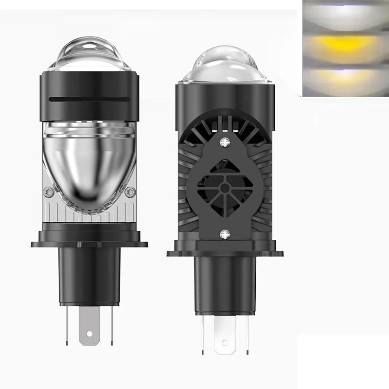 H4 Bi LED Mini Lente per proiettore LED Lampadina per fari per auto 100W CANBUS Turbo Lampadina automatica H4 Triplo colore Fendinebbia / Occhi del diavolo rosso