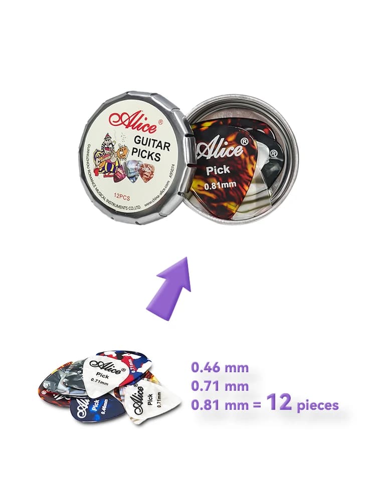 12 plettri per chitarra con scatola in metallo, colore casuale per chitarra acustica ed elettrica, accessori per chitarra