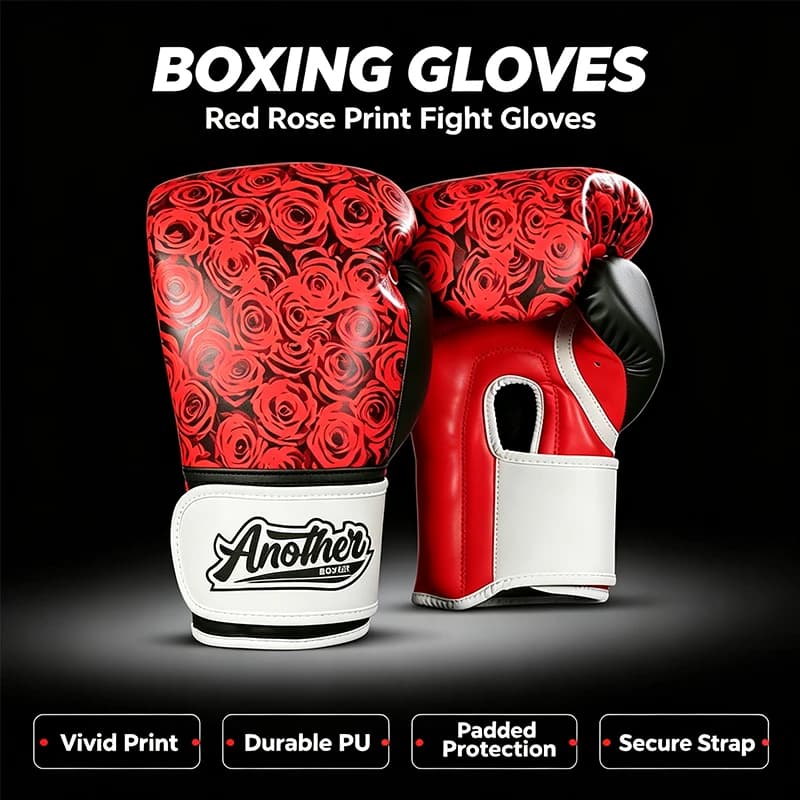 Red Rose Print Boxing Gloves Durable PU Padded Fighting Gloves Adult Kid Muay Thai MMA Kickboxing Punch Bag Sparring Gear 4-16OZ