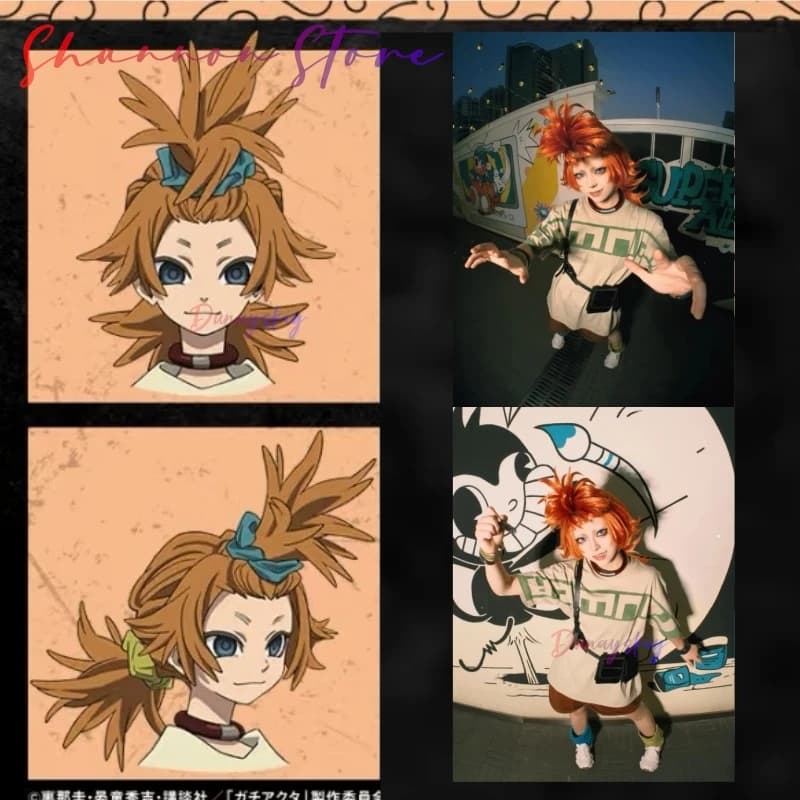 Abyssmare Remlin Cosplay di社 di Light green t-shirt with print, brown shorts with shoulder bag, Halloween outfits for women, shoes