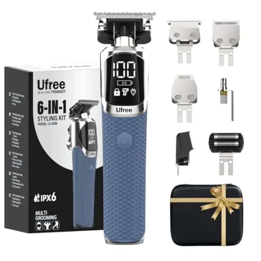 Regolabarba Professionale 6-in-1 per Uomo, Rasoio Elettrico Impermeabile IPX6, Trimmer Cordless per Corpo, Baffi, Naso e Orecchie