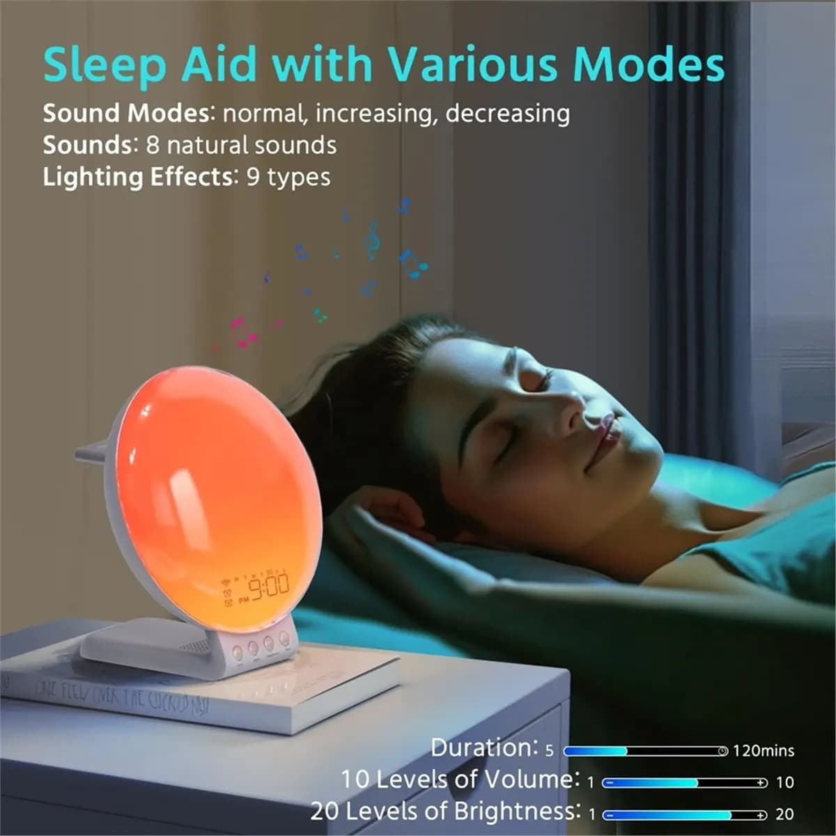AA19 Sunrise Alarm Clock Smart,Wireless Charging Station, App Control Sound Machine White Noise,Sunlight Sunset Lamp Eu Plug