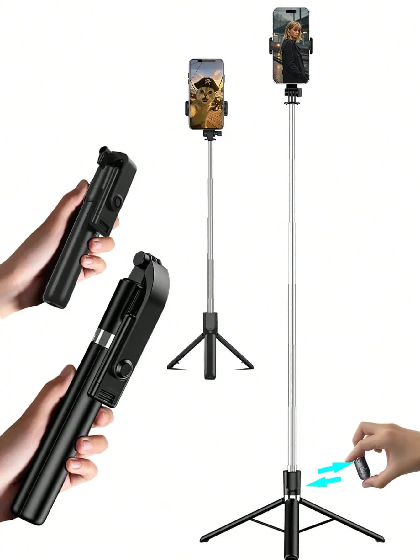 Treppiede per selfie in alluminio estensibile da 170 cm/67 pollici con luce di riempimento e telecomando Bluetooth, compatibile con smartphone iPhone/Android - Per viaggi, vlogging, live streaming, fotografia all'aperto, supporto portatile estensibile per selfie per vlogger e viaggi - S