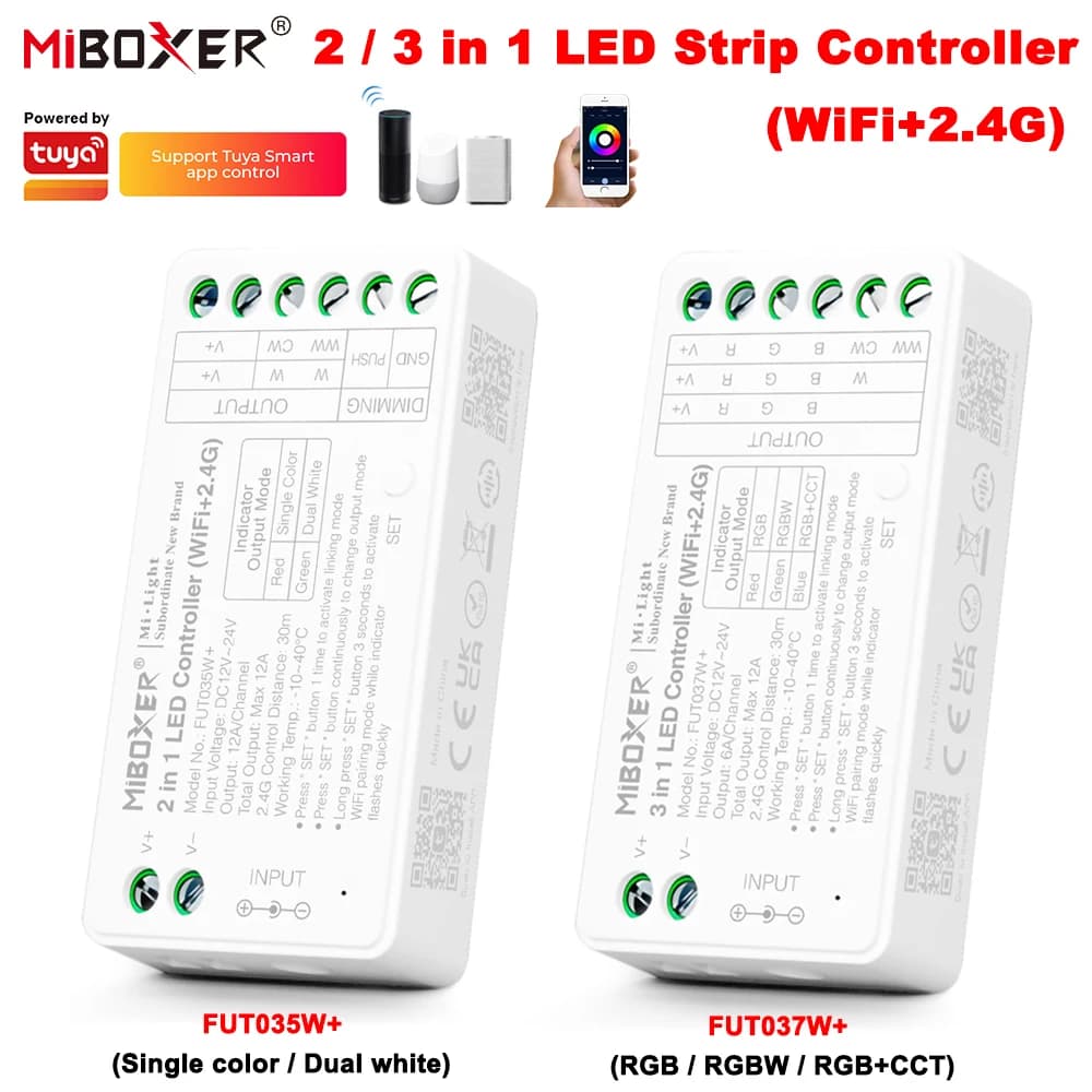 Miboxer FUT035W+ 2In1 FUT037W+ 3In1 WiFi+2.4GHzRF Tuya Smart Controller for RGBW RGBW RGBCCT LED Strip Single/Double