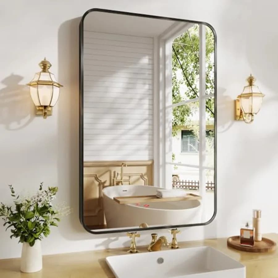 Specchio da Bagno con Cornice in Metallo, 60x90 cm, Antiruggine, Specchio da Parete in Vetro Temperato ad Alta Definizione per
