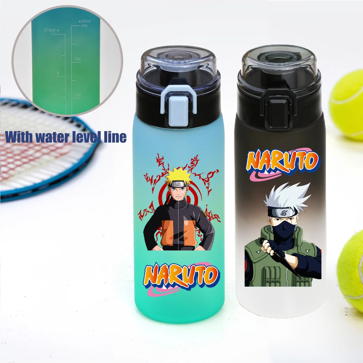 500ML NARUTO Sport Bottiglia di Acqua Sfumatura di Colore Bottiglia di Plastica per Bere Uzumaki Uchiha Sasuke Kakashi Cartoon Viaggi Ufficio Brocche