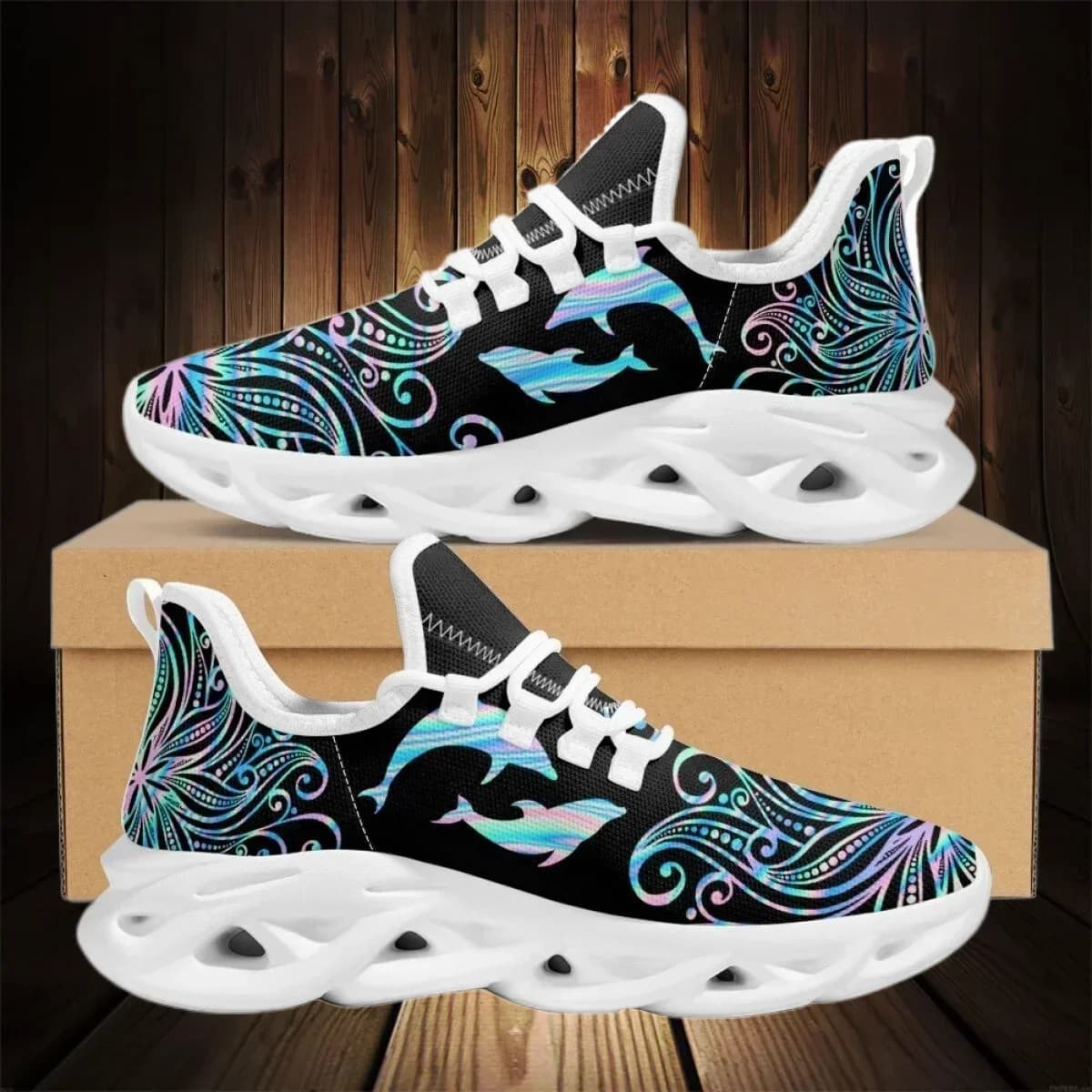 Scarpe da Corsa Traspiranti Antiscivolo in Rete con Design Mandala Delfino, Scarpe Casual da Donna Resistenti allo Sporco con Ammortizzazione per Tennis