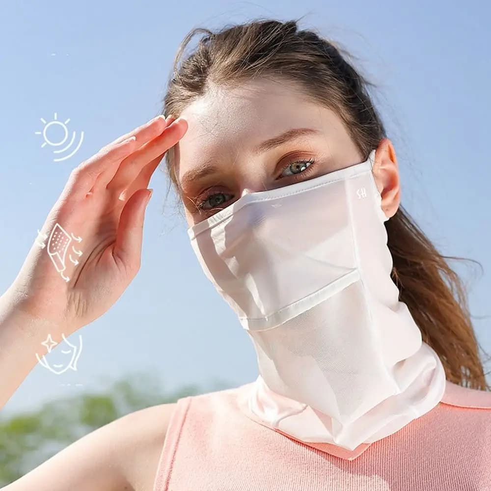 Sciarpa Copriviso da Donna Tinta Unita per Pesca Estiva, Copricollo da Golf per Esterni, Protezione Solare, Maschera Viso in Seta Ghiaccio