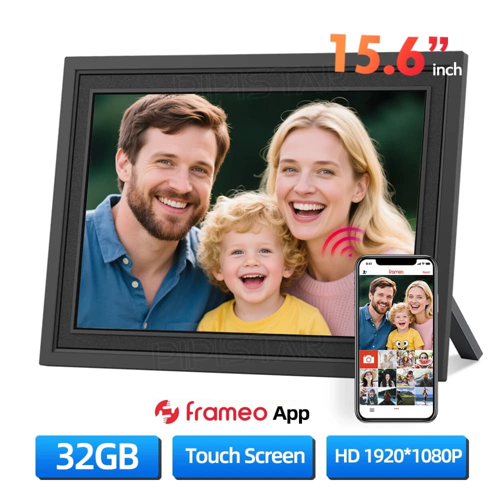 Portafoto digitale WIFI da 15,6 pollici da 32 GB, IPS touch, risoluzione 1920 x 1080, utilizzato per condividere foto e video sopra il telaio