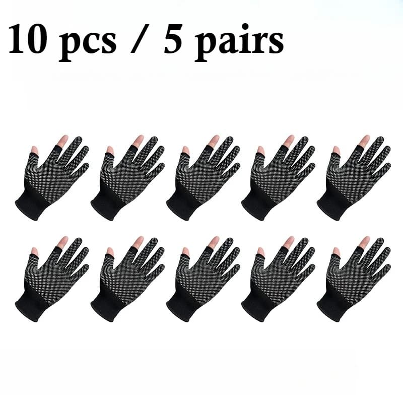 10 piece fishing gloves - Cycling gloves with two fingers losses, for all seasons outdoor for excursions and riding - Washable in washing machine or by hand