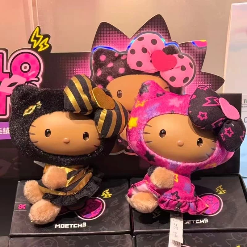 Genuine MOETCH HelloKitty Street Trend Blind Box Vinyl Face Fluffy Pendant Metal Lobster Clasp Keychain Backpack Ornament Gift