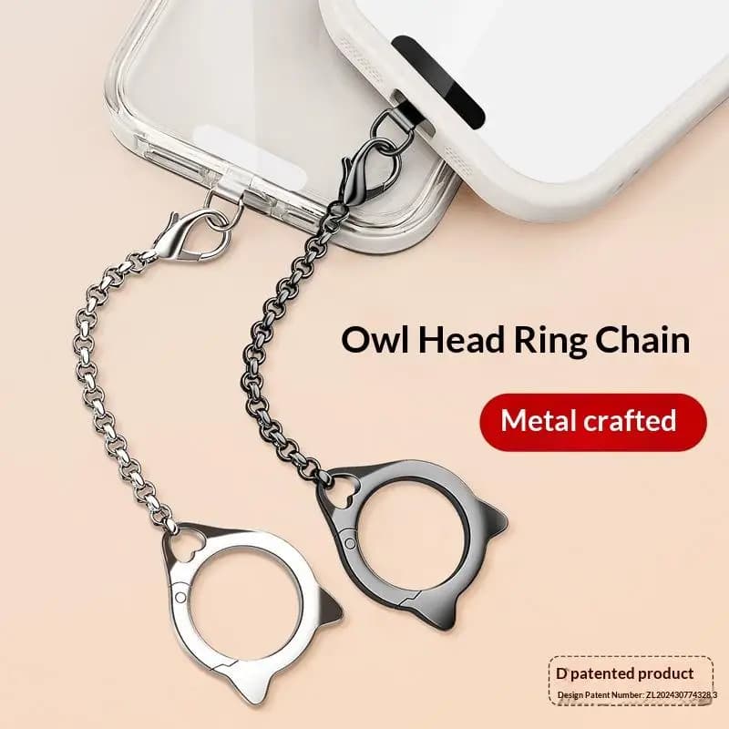 Cute Cat Head Metal Phone Case With Lanyard And Detachable Ring Buckle Multi-Functional Chain Cell Phone Strap Accessory