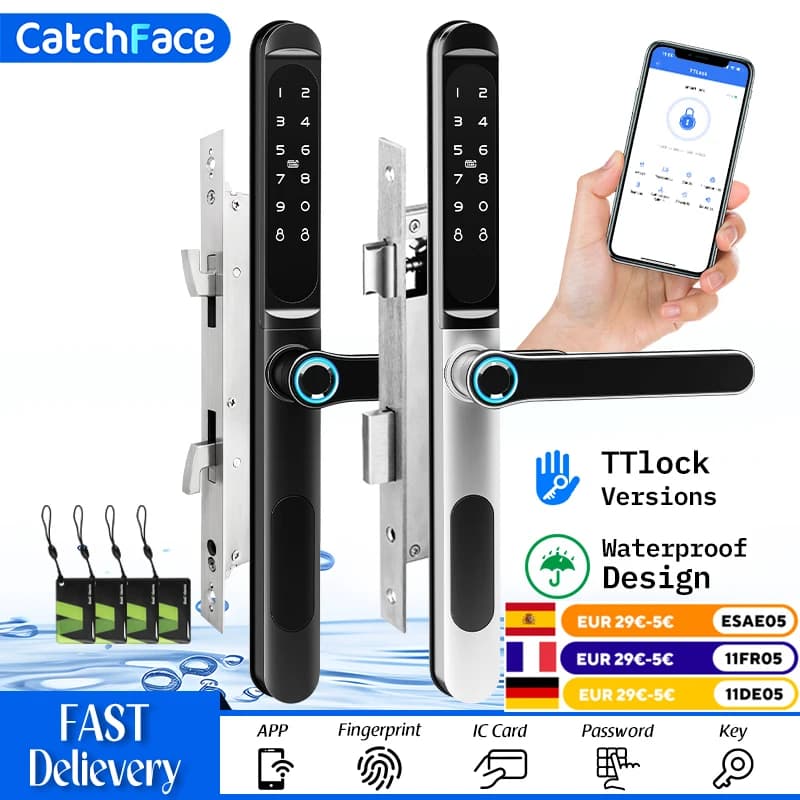Impermeabile TTLock cancello esterno impronta digitale Bluetooth APP codice RFID serratura elettronica intelligente senza chiave per vetro scorrevole in alluminio