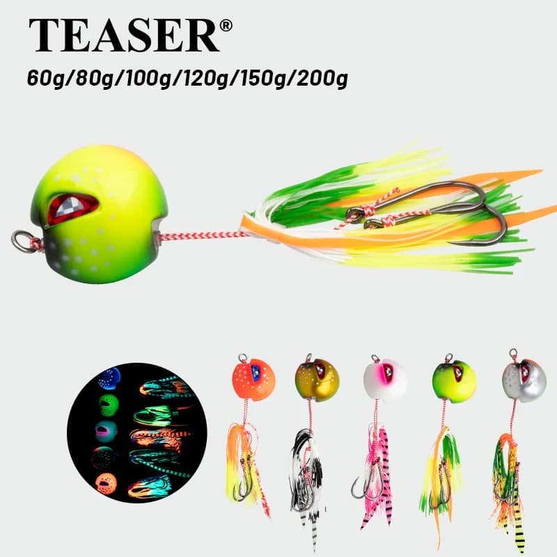 TEASER J29c New Flame Moon Alien Luminoso UV Lento Shake Piastra di Ferro Esca per Vivavoce, Merluzzo, Spigola e Pescador Barbuo Pesce Barca
