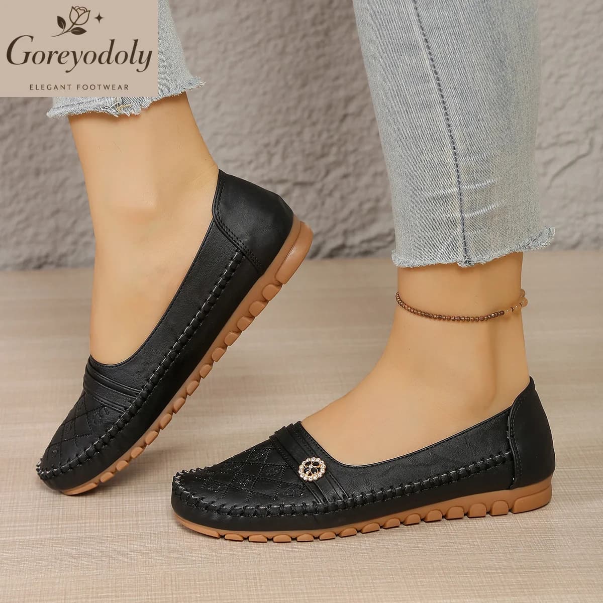 Goreyodoly mocassini da donna con motivo trapuntato, scarpe basse slip-on in morbida pelle, leggere e traspiranti, scarpe da passeggio casual con suola antiscivolo