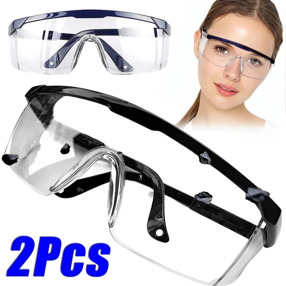 2Pcs Clear Work Goggles with Adjustable Straps – Lightweight, Anti-Fog, UV Blocking for Lab, DIY, Outdoor & Daily Use