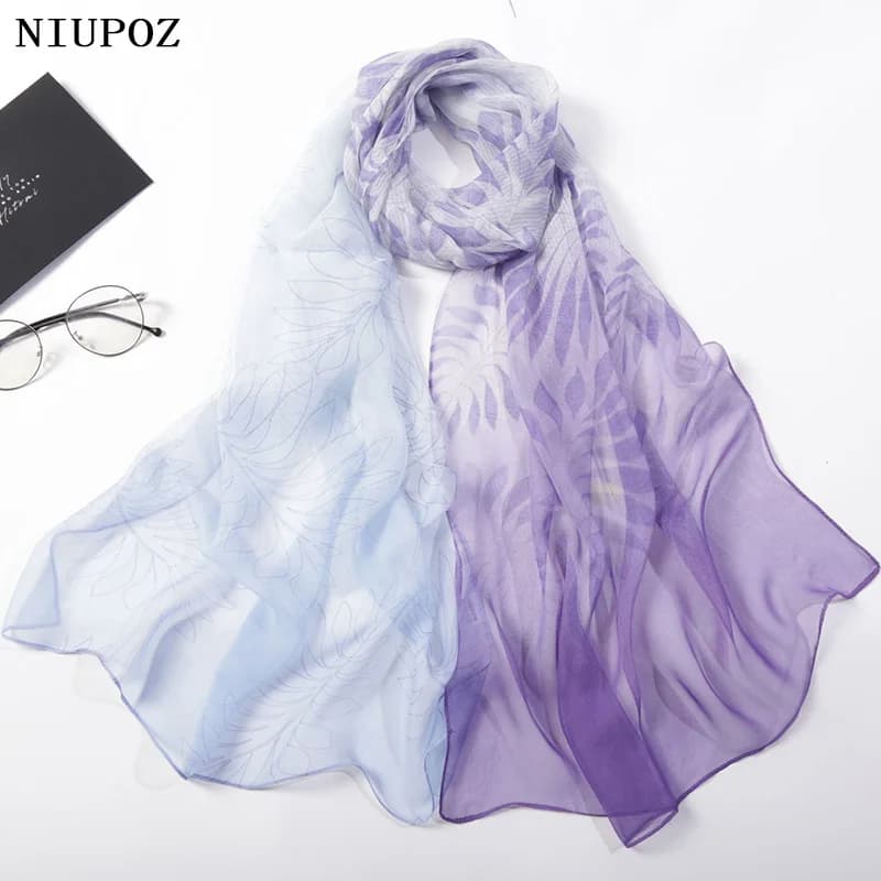 Gradiente fogliame donne Foulard elegante Chiffon Georgette Bandana sciarpa estate spiaggia viaggio protezione solare sottile traspirante