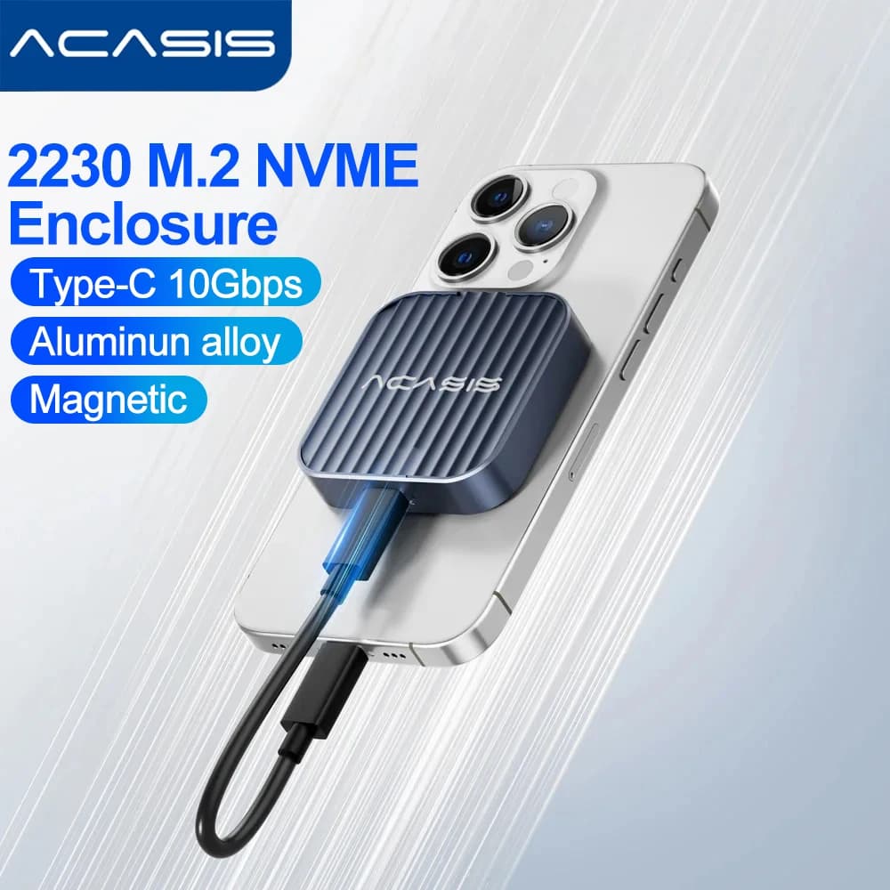 Acasis Enclosure Magnetico per SSD M.2 2230 NVMe, 10Gbps USB C 3.1 a NVME PCI-E, Case Esterno per SSD M.2 per Laptop e iPhone 15 Pro