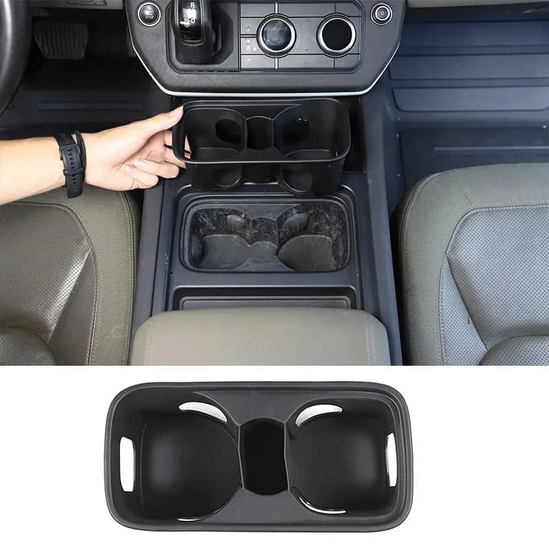 For Land Rover Defender 90 110 130 2020-2024 TPE Black Car Center Console Water Cup Holder Storage Box sticker Car Accessories