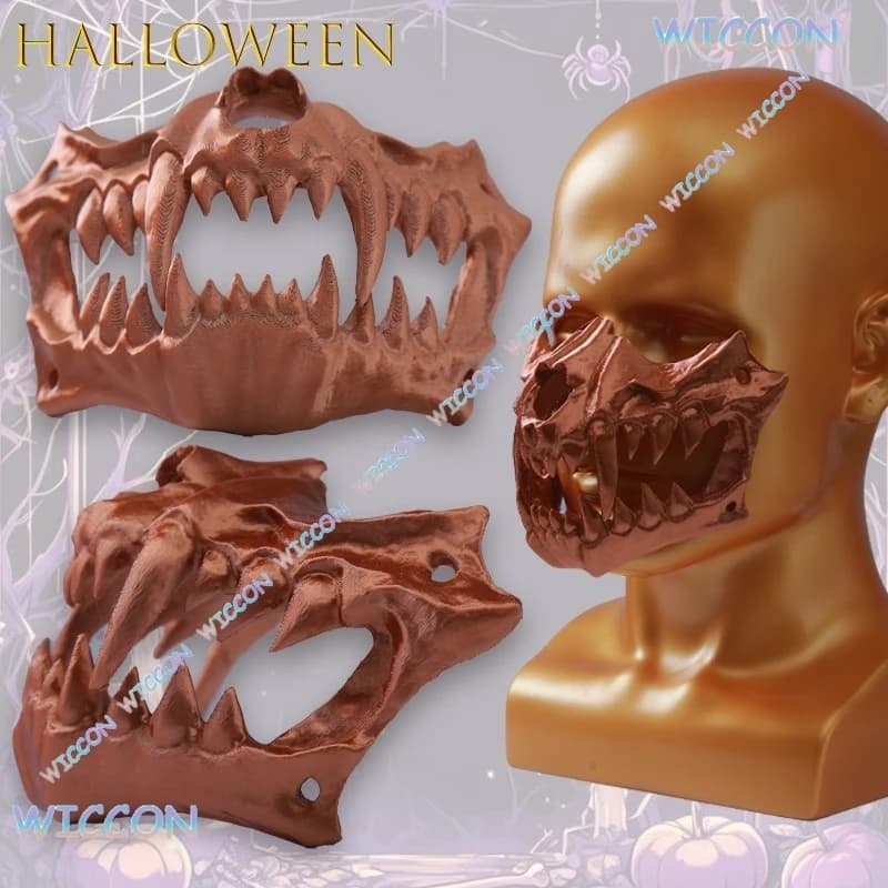 Hemera/Halloween Skull Mouth Mask Copper Color Cosplay Prop Anime Accessory Ghost Face Funny Mask Dance Party Roleplay Prop