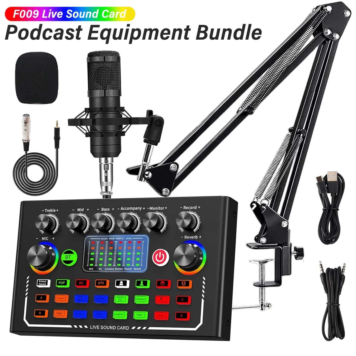 F009 Set di schede audio Trasmissione in diretta Registrazione audio Bluetooth Mixer DJ con microfono Set dispositivo per smartphone Streaming live