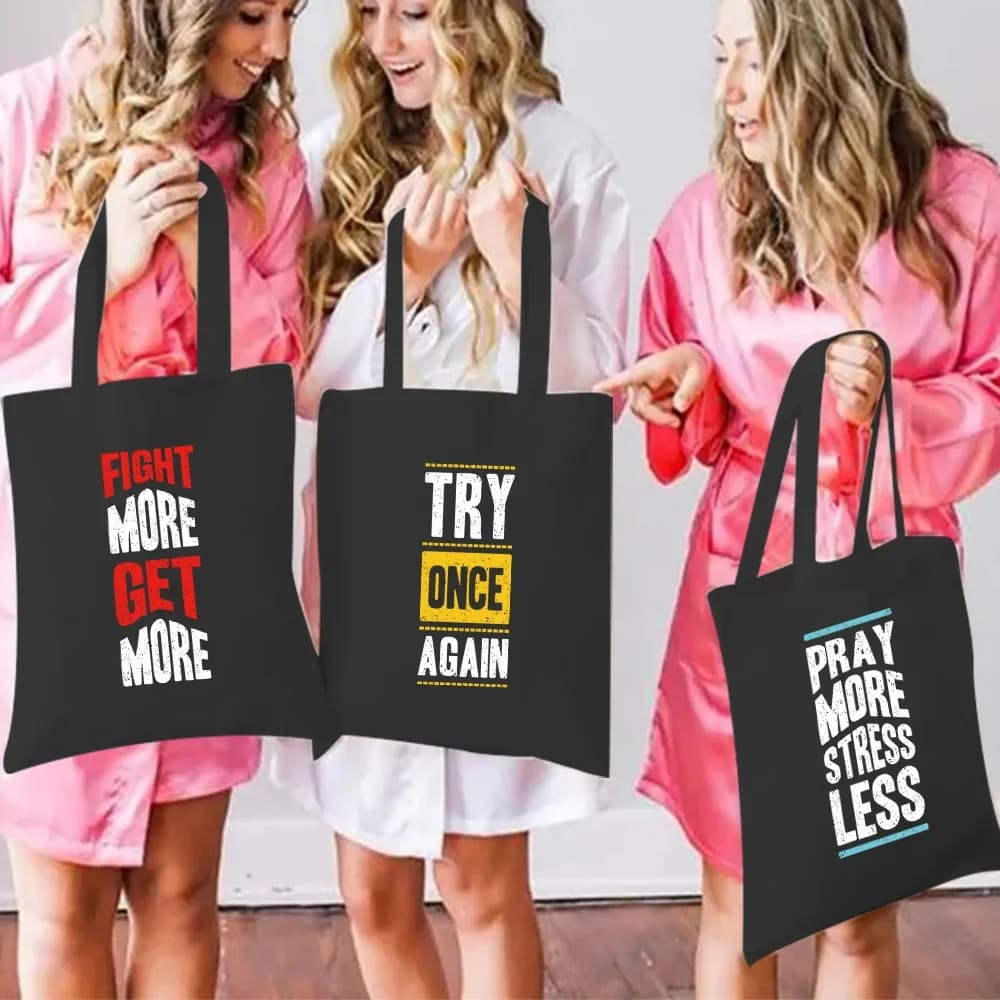 Borse da Shopping per Donne, Borsa Tote Riutilizzabile, Borsa Ecologica a Tracolla, Borsa in Tela alla Moda con Stampa di Frasi, Borse Versatili