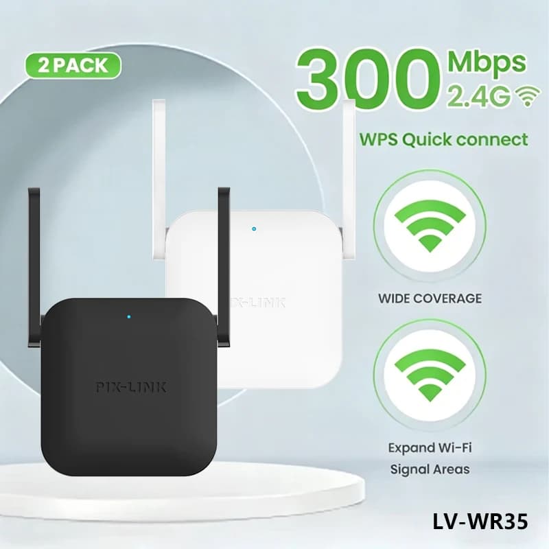 PIX-LINK WR35 N300 Ripetitore WiFi 300Mbps, Estensore di Portata Wireless 2.4GHz, Amplificatore di Segnale per Router Domestico/Modalità AP, Configurazione WPS Plug and Play
