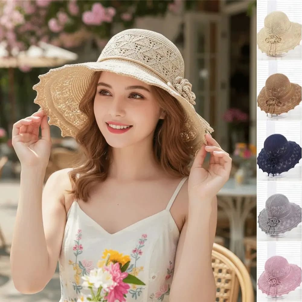 Fashion Crochet Summer Sun Hat Hollow Out Foldable Women Fisherman Hat Breathable Wide Brim Sunscreen Visor Cap Outdoor