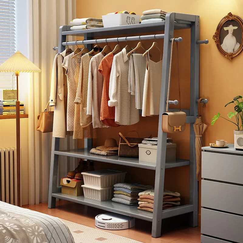 Floor hanger for bedroom with shelves, entrance and living room