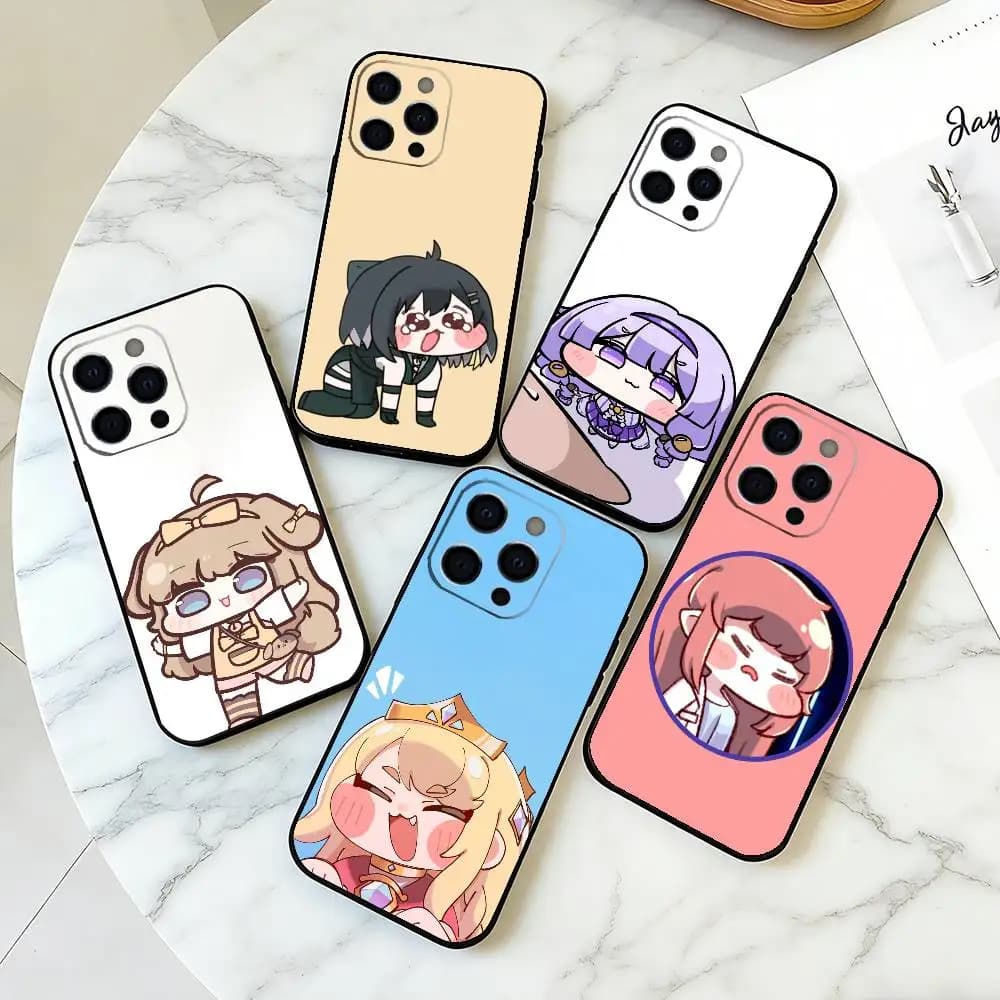 Cover per telefono T-Trickcal Chibi Go Game per iPhone 17, 16, 15, 14, 13, 12, 11 Plus, Pro Max, XS, in morbido silicone nero