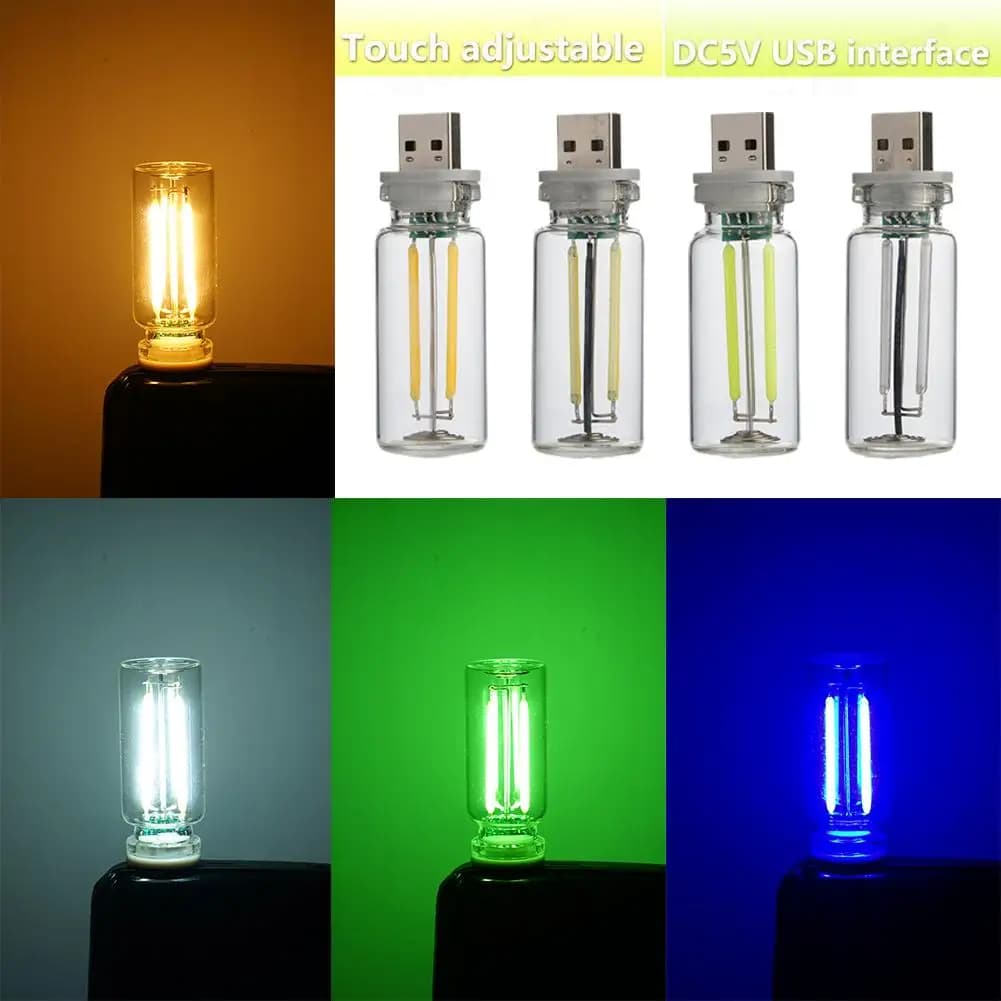 LED Filament Lamp for Night Light for Car 5V Portable Light Plug Play USB Lamp Decorative lamps for ambient lights