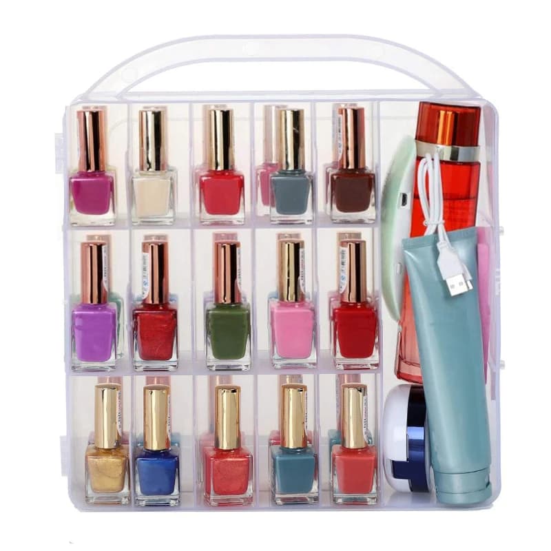 30 grille nail polish display box, transparent, double side, for UV gel, shelf for cosmetics, quick installation