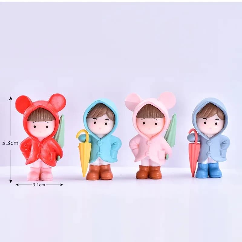 4 pezzi Ombrello Impermeabile Ragazza Ragazzo Figura Decor PVC Craft Figurine Decorazione Miniatura Fata Giardino Ornamento Ciondolo Accessorio fai da te
