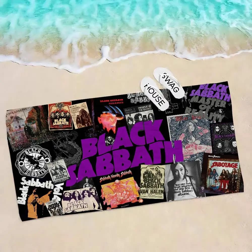 B-Black S-Sabbath Rock Band Anime Beach Swimming Towel Asciugamano morbido e assorbente, regali per bambini, per viaggi, campeggio, palestra