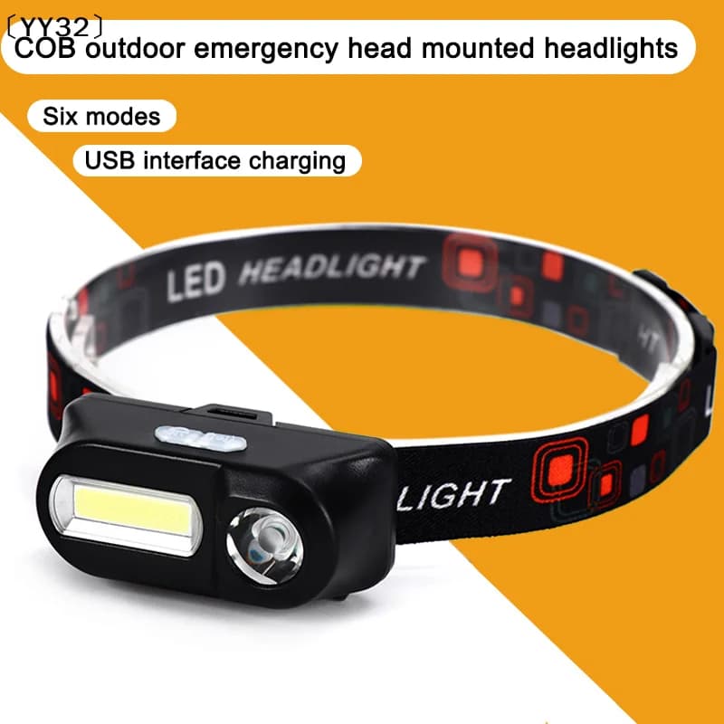 Torcia frontale ricaricabile con porta USB multifunzione, torcia frontale di emergenza per esterni, batteria 18650, luce da pesca〔YY32〕
