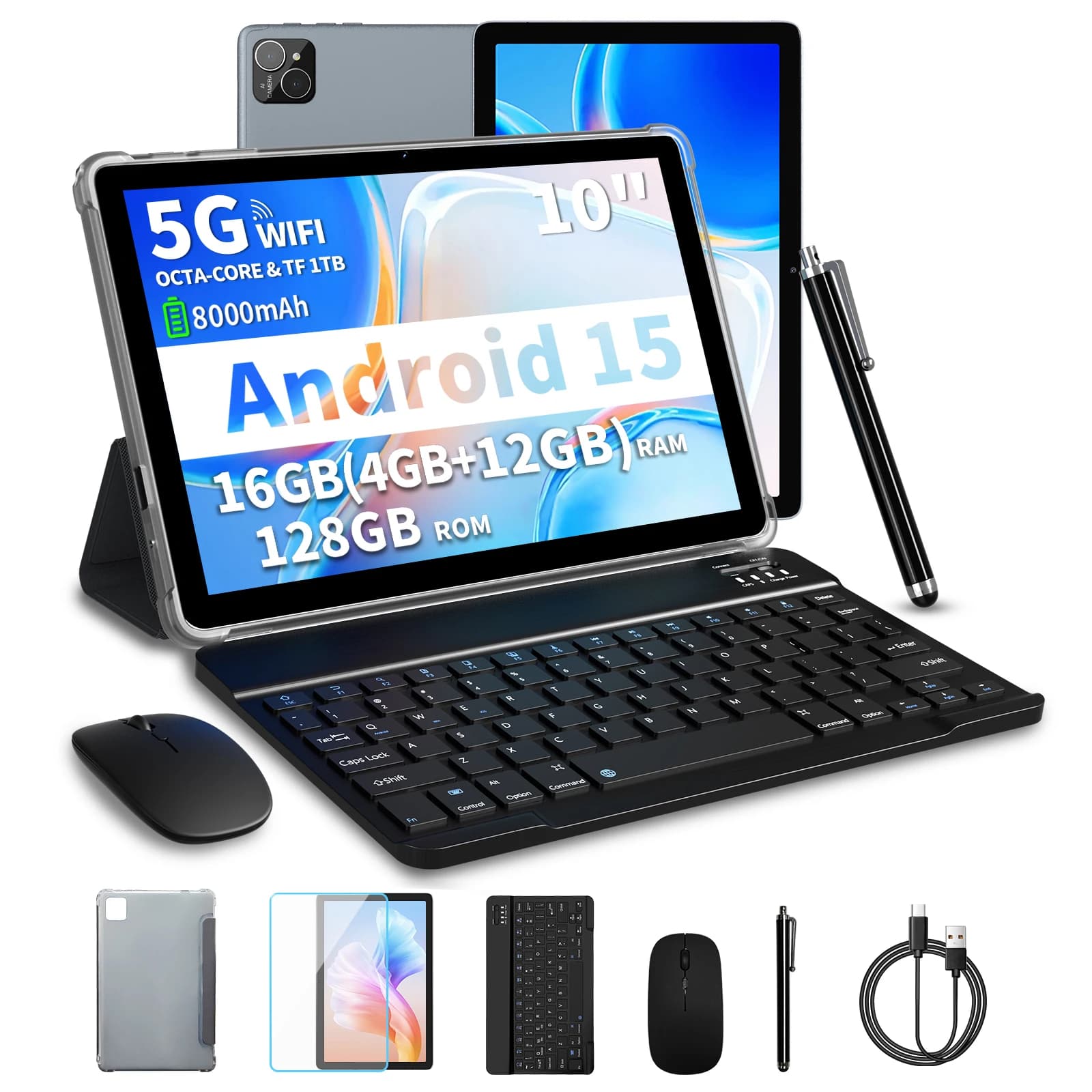 PRITOM TAB11 Tablet Android 14 10 inch, 8 GB (4+4 Expand) RAM + 128 GB ROM, Octa Core, WiFi 5G, with keyboard, mouse, case