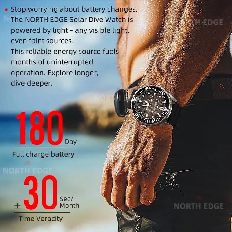 oBest-sellero NORTH EDGE TRITON-TI Solar Energy Titanium Underwater Watch High Quality Quartz Watches for Men NEW Waterproof up to 300 m