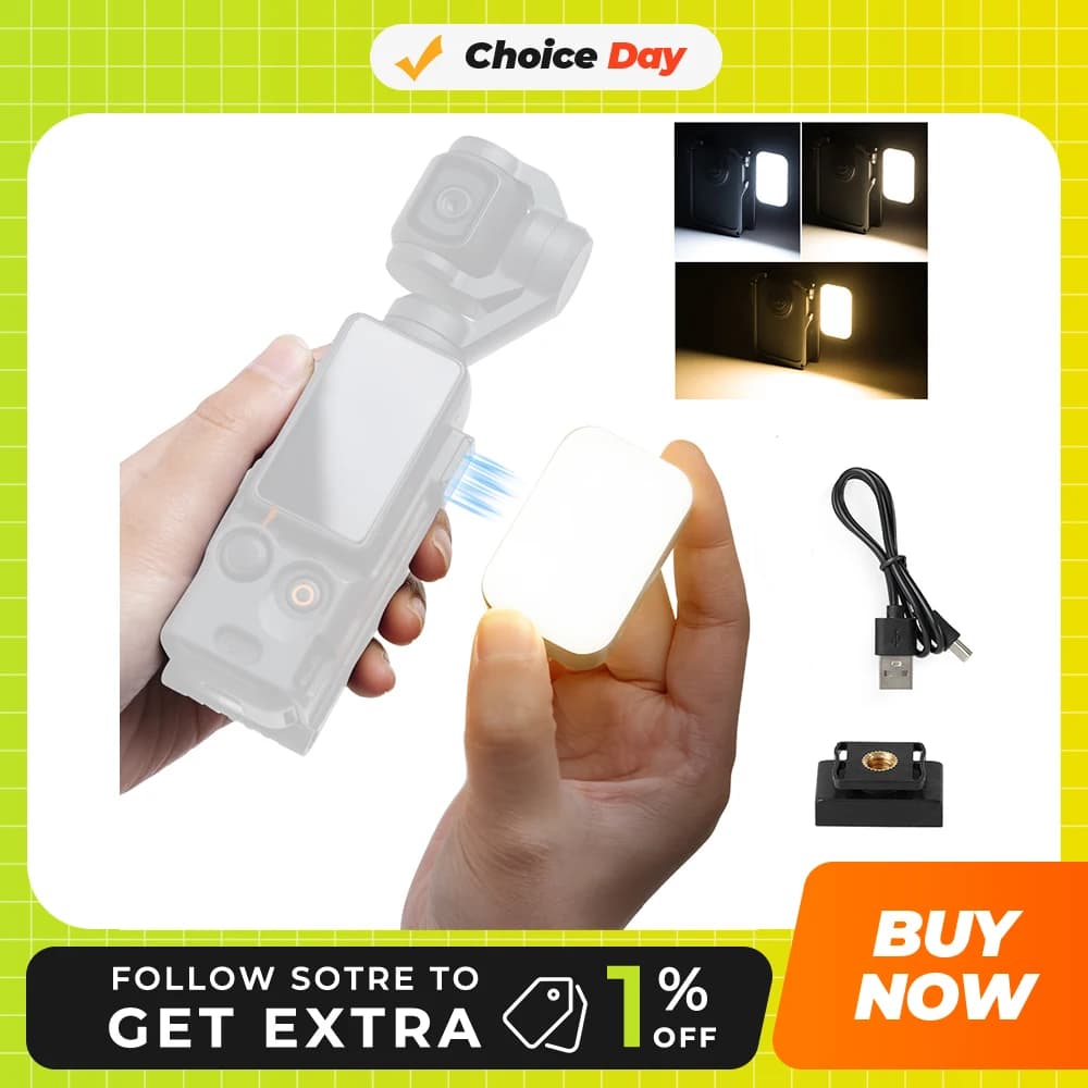 Magnetic Mini Ambitful ML01 2800K-5800K LED Light with Protective Case, DJI Pocket 3 Action Camera Adaptor