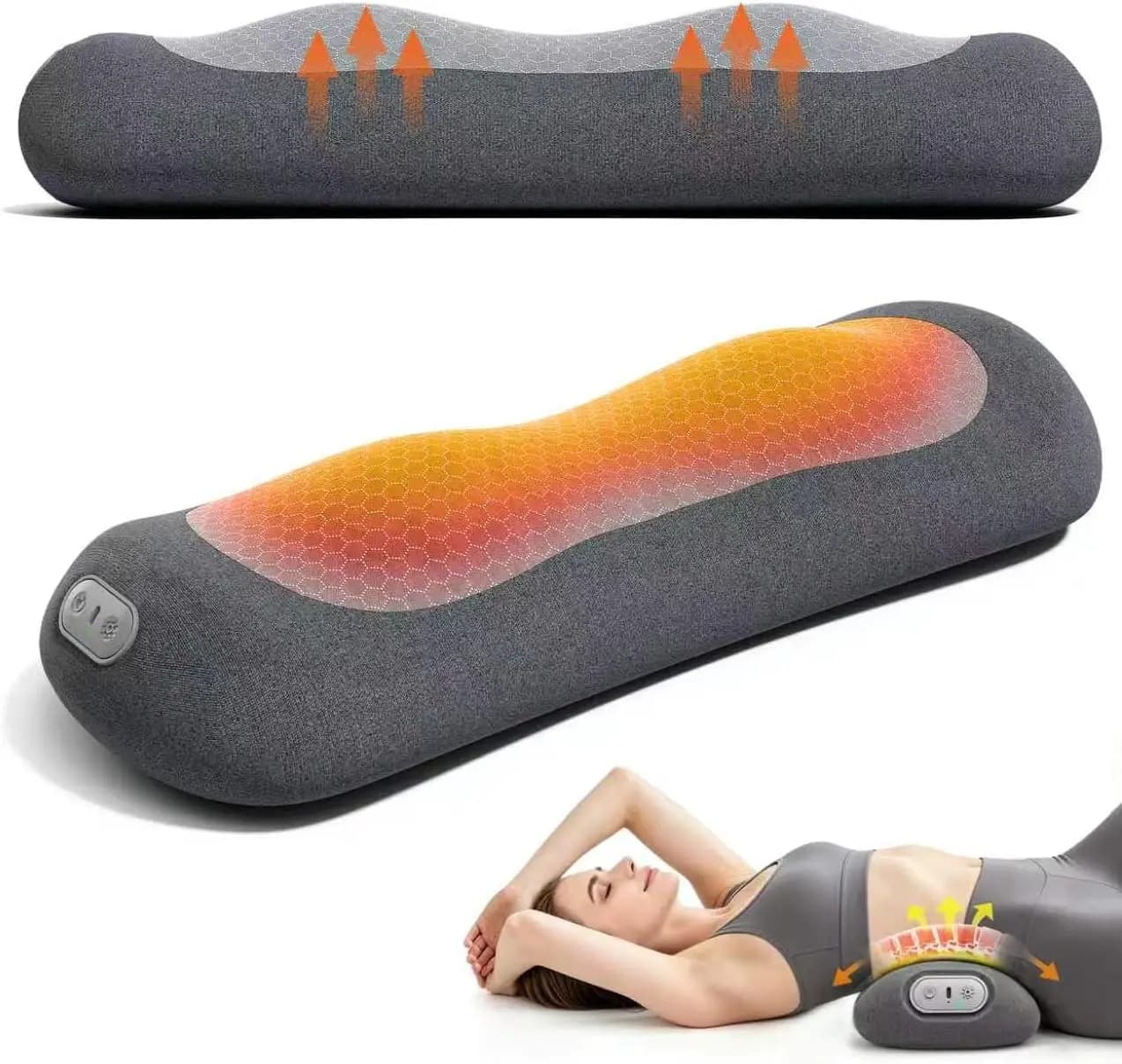 2026 Cordless 3-in-1 Back Massager with Heat, Vibration & Airbag Stretching, Lumbar Support Pillow for Home Office Car Travel