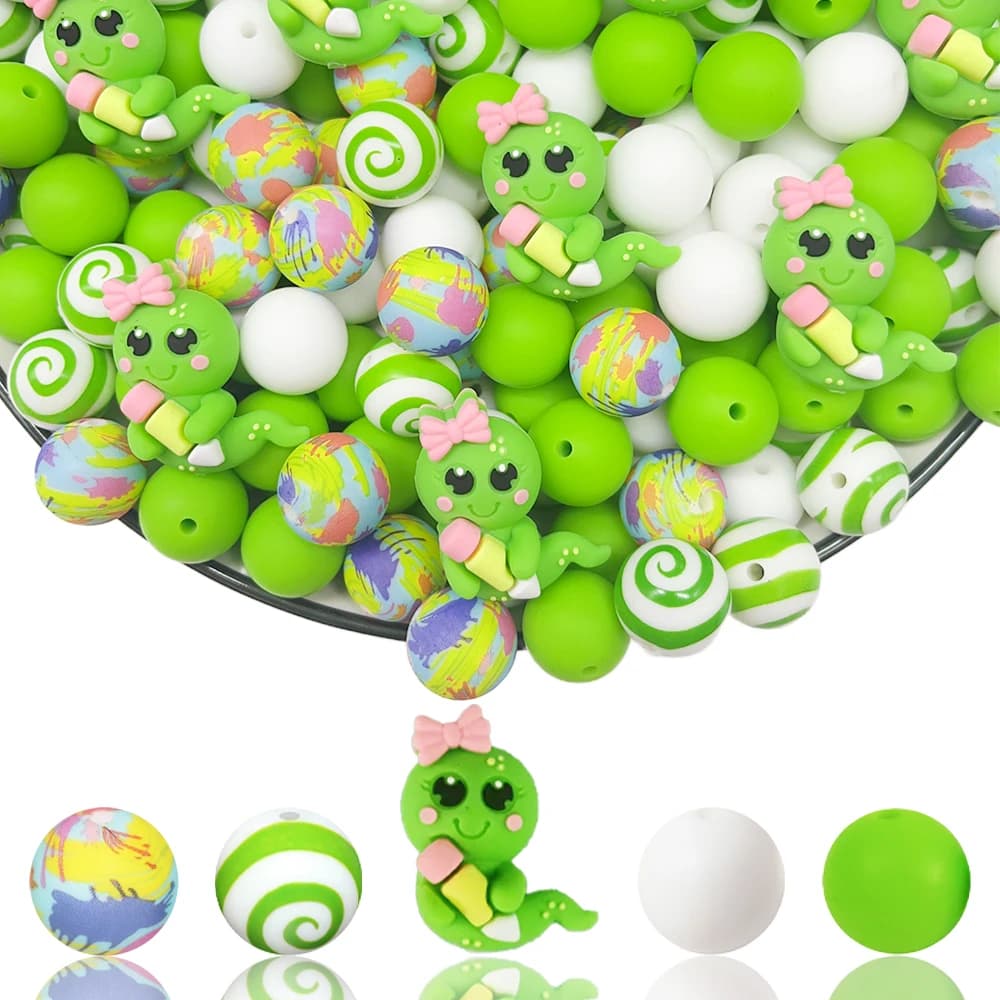 Set di 33 Perline in Silicone a Forma di Verme per Creazione Fai-da-Te di Collane, Braccialetti, Decorazioni, Penne, Gioielli, Ciondoli, ecc. Regalo di compleanno per le vacanze