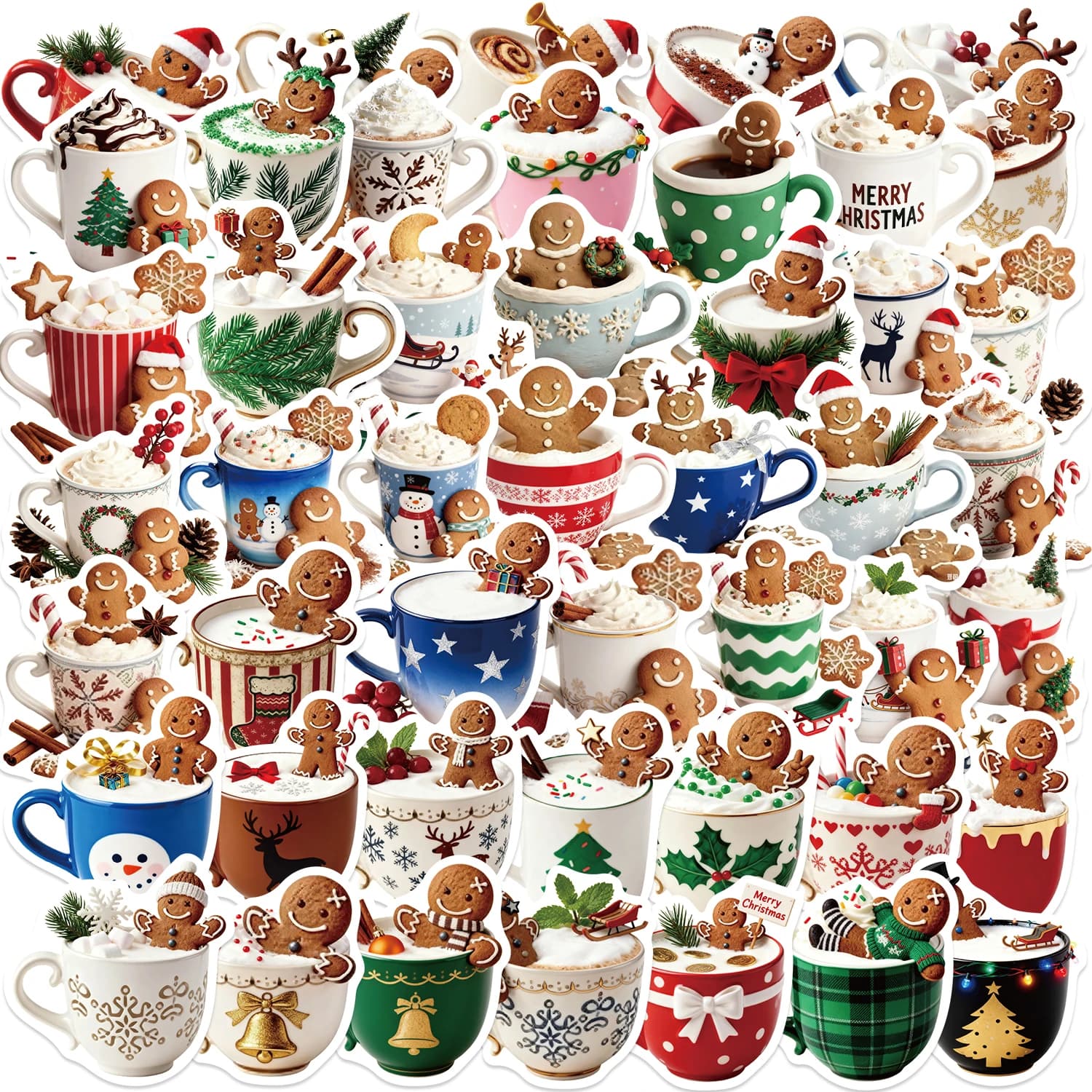 50pcs Christmas Coffee Aesthetic Graffiti Stickers Cartoon Decals for Suitcase Guitar Laptop DIY Vintage Sticker