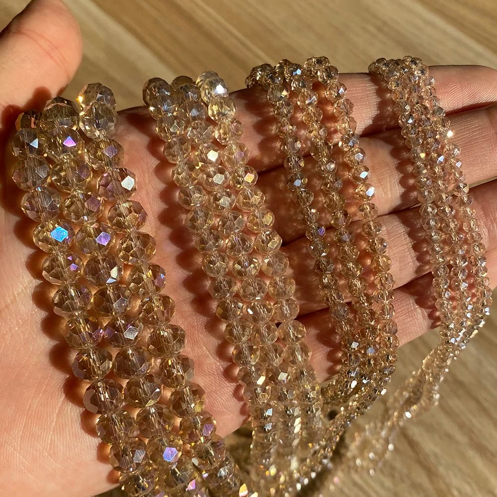 Perline di vetro di cristallo austriaco color champagne 3 4 6 8mm per la creazione di gioielli Perline distanziatrici sciolte sfaccettate per bracciali Collana fai da te
