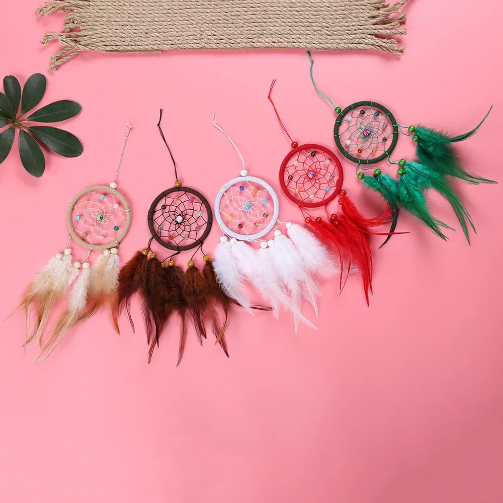 Handmade Dream Catcher Hanging With Rattan Bead Feathers Wall Car Decor Ornament