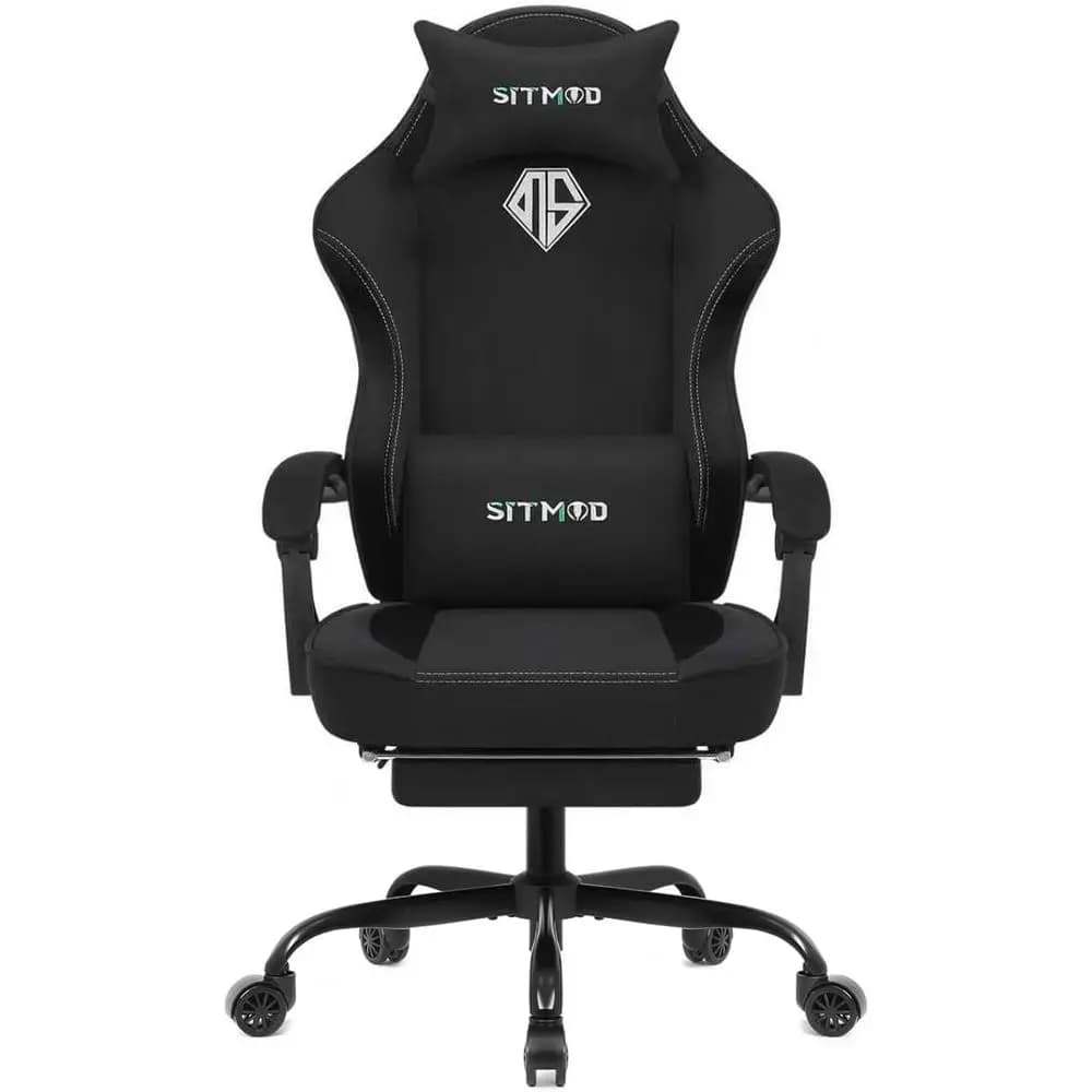 Sedia da Gaming Ergonomica Resistente con Supporto Lombare, Rotazione a 360° ° Poltrona Girevole, Reclinabile e con Cuscino a Molla per Adulti - Nera