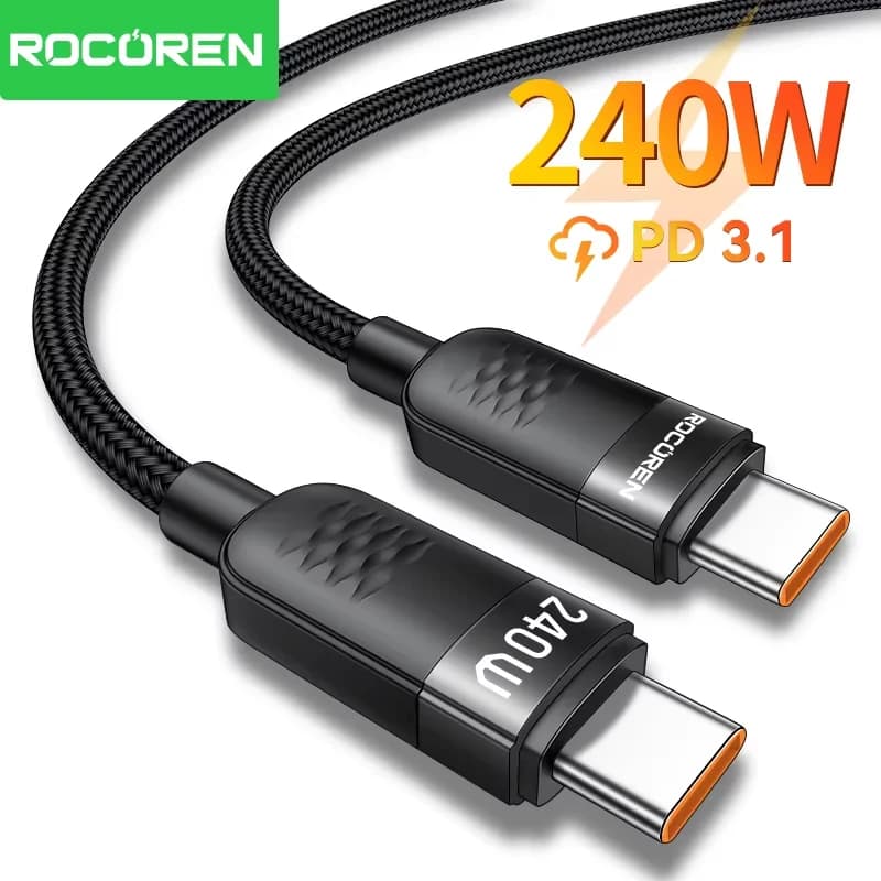 Rocoren Data Cable from 240 W Type C to USB C PD3.1 Quick Charging Cable C from 100 W Quick Charging for MacBook iPhone 17 Samsung Xiaomi