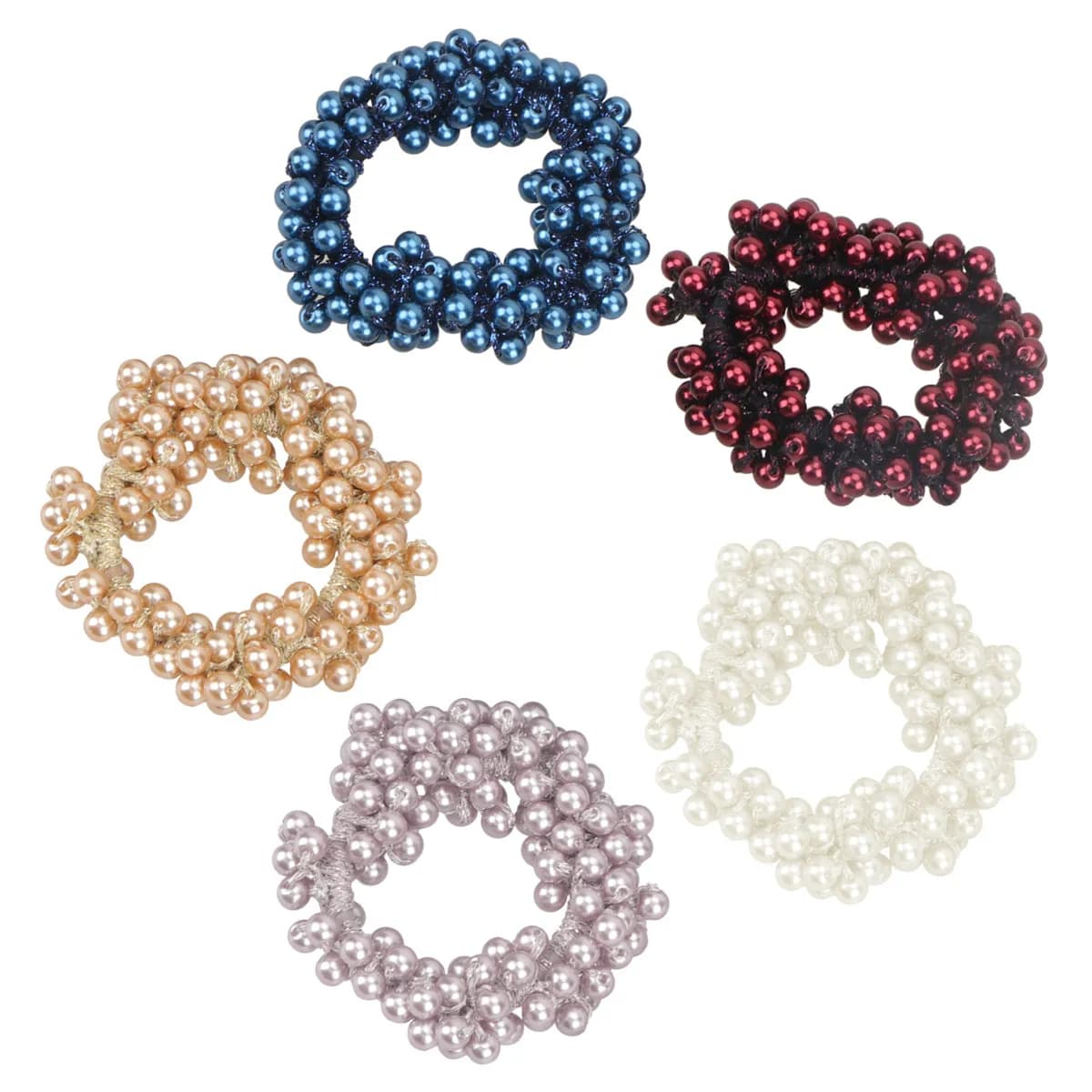 5 Pezzi Elastici Morbidi per Capelli con Perle, Decorati con Sfere di Cristallo Scintillanti, Elastici per Capelli Fatti a Mano con Perline per Donne e Ragazze, per Intrecciare i Capelli
