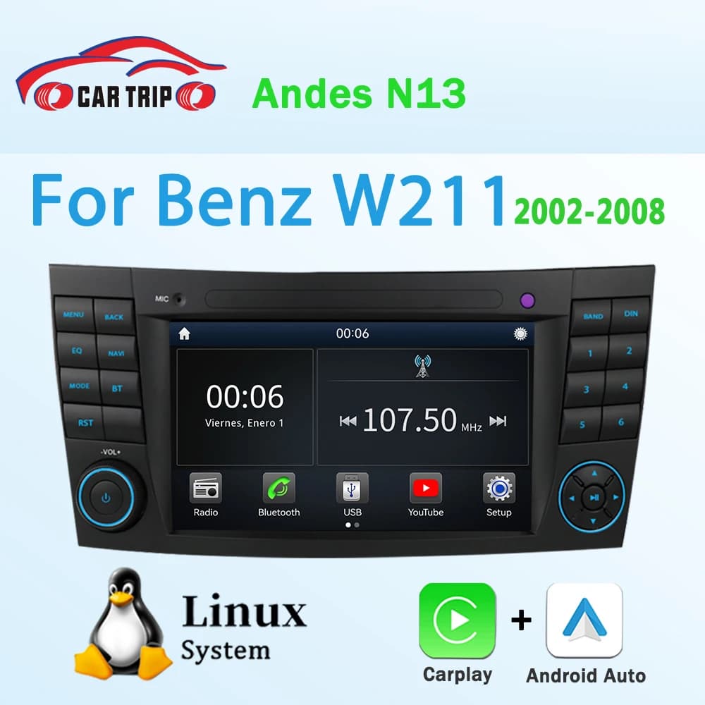 Lettore Multimediale Linux da 7'' per Mercedes Benz Classe E W211 E200 E220 E300 E350 E240 E280 Classe CLS W219 con CarPlay e Android Auto